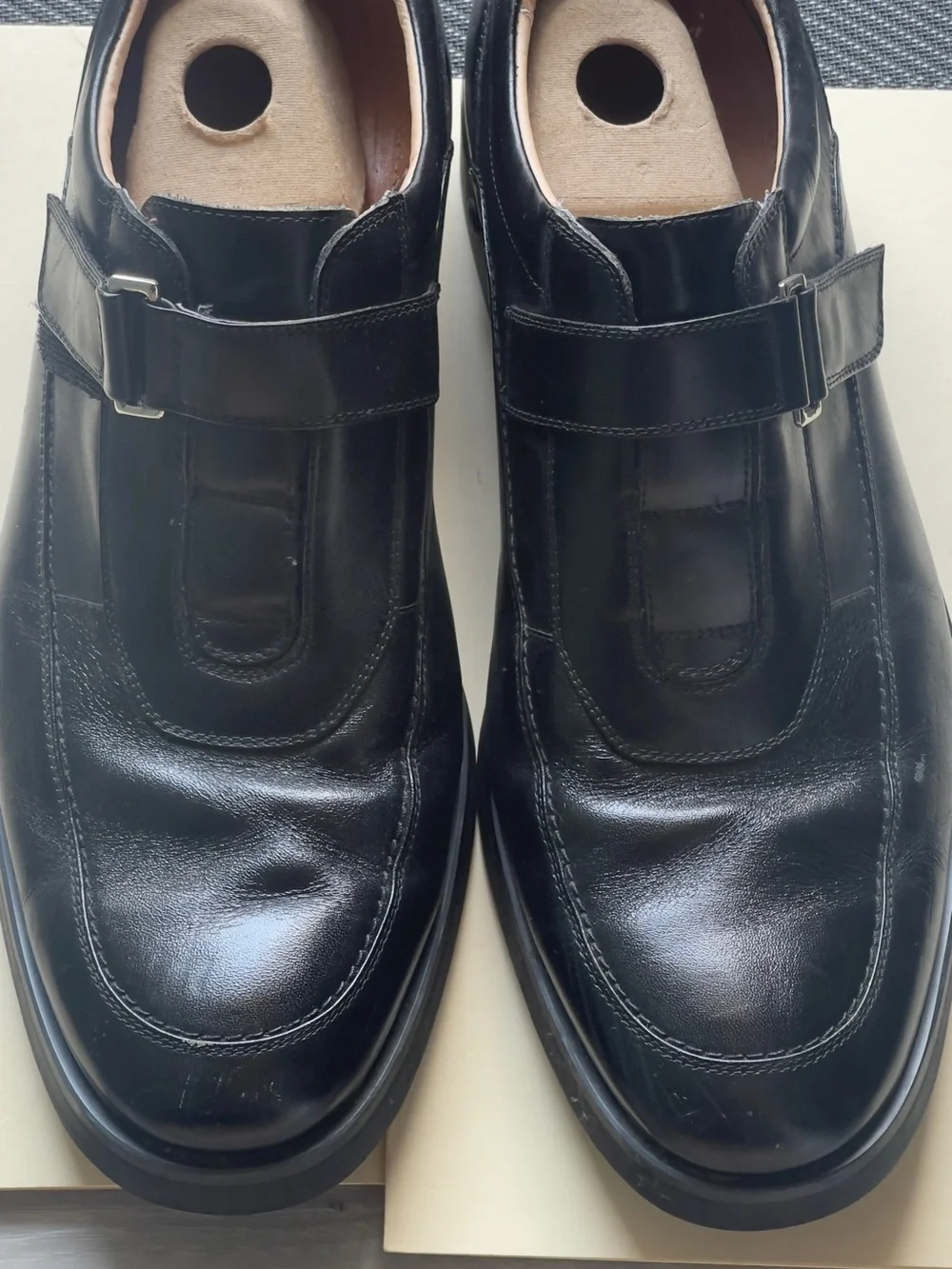 Men's Black Leather Slip-On Loafers with Buckle Strap